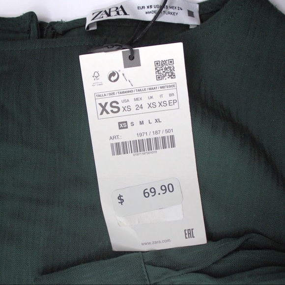 Zara NWT Bottle Green Wrinkled Look Feminine Fit Bloggers Favorite Dress XS - Picture 9 of 9